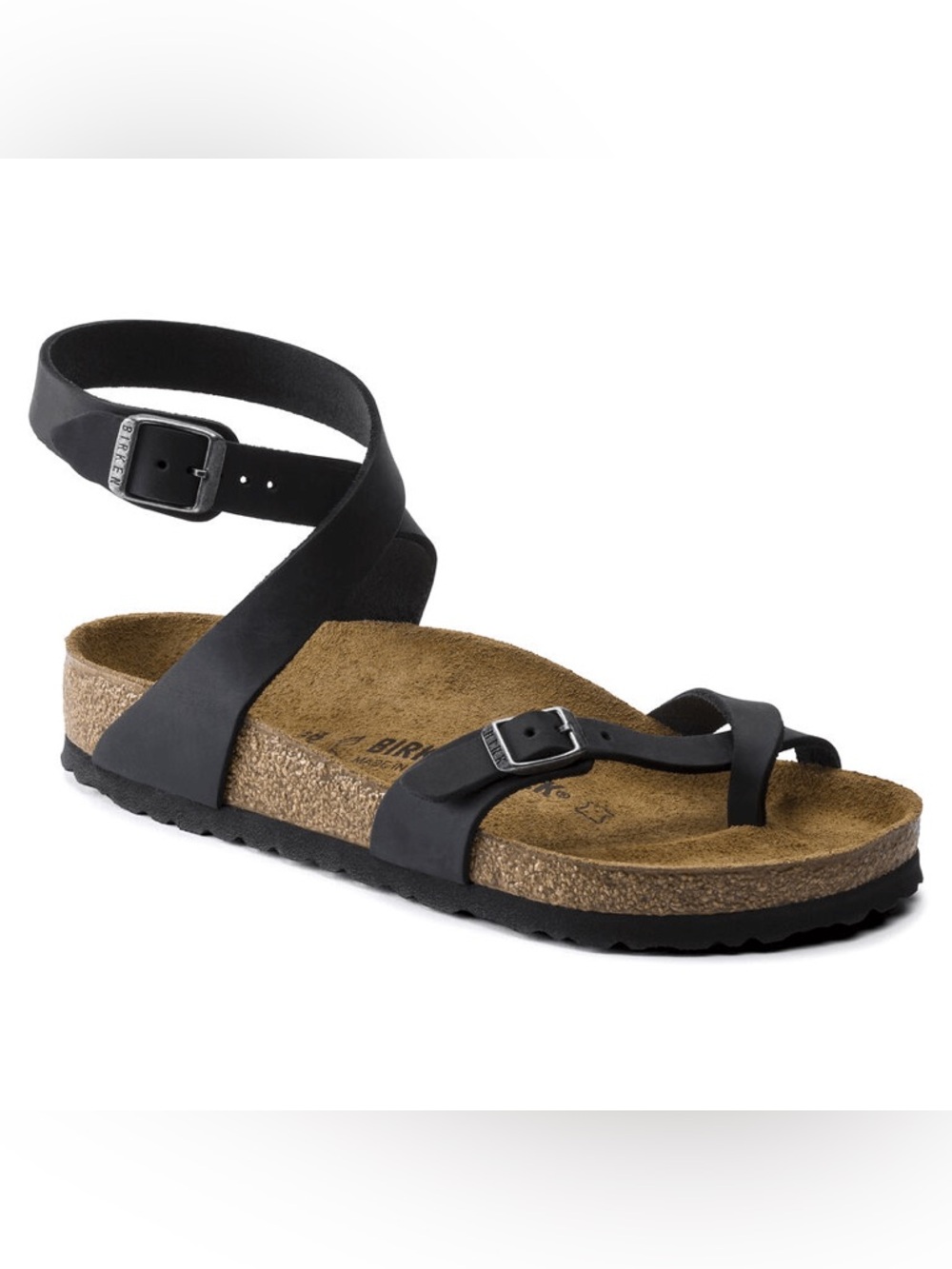 NWOT Birkenstock Yara Black Ankle Cross-Strap Leather Sandal Women Size 38